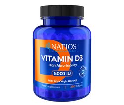NATIOS Vitamin D3, Vysoce vstřebatelný, 5000 IU, 250 softgel kapslí