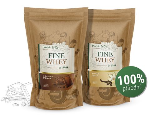 Protein&Co. FINE WHEY – přírodní protein slazený stévií 1+1 ZVOL PŘÍCHUŤ 1: Chocolate brownie, ZVOL PŘÍCHUŤ 2: Chocolate brownie