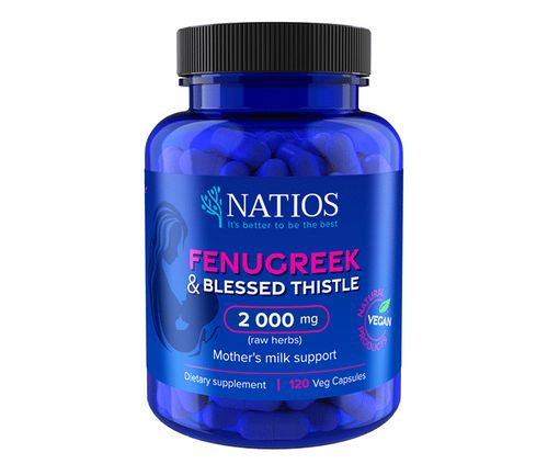 NATIOS Fenugreek & Blessed Thistle Extract, Pískavice & Benedikt, 2000 mg, 120 veg. kapslí